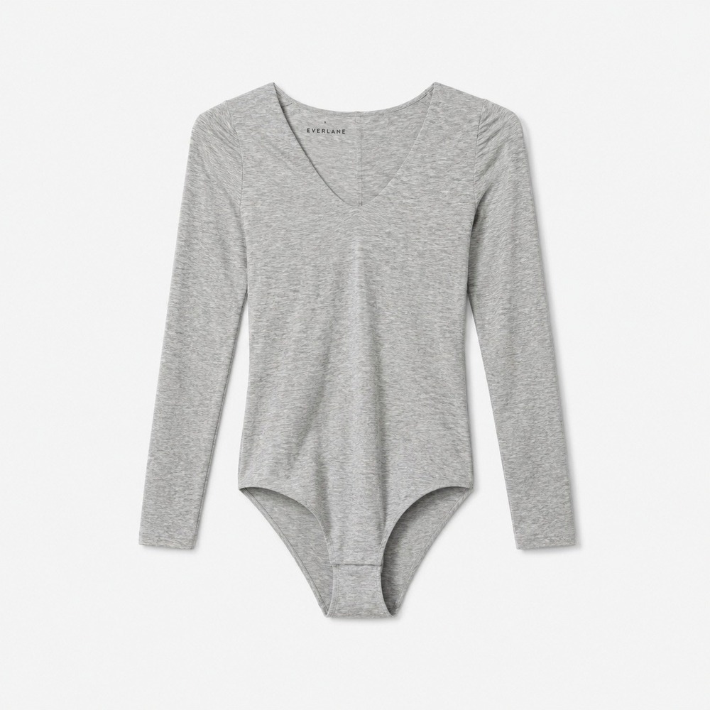 Everlane | Supima Cotton Long Sleeve V-Neck Bodysuit in Heather Gray